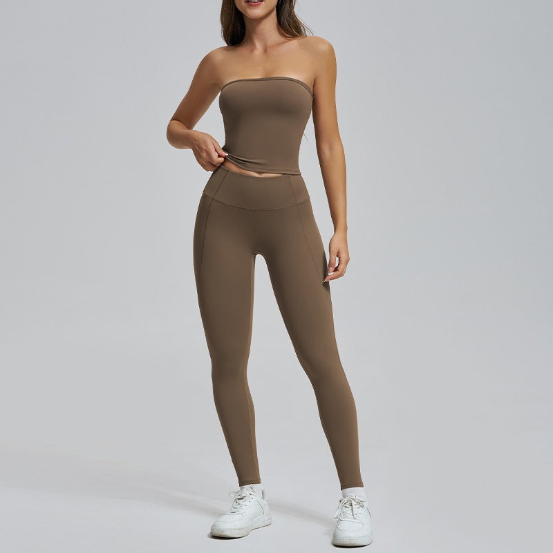 Spring And Summer High Waist Hip Lift Thin Yoga Pants Lightweight Breathable Nude Feel Chest Wrap Vest