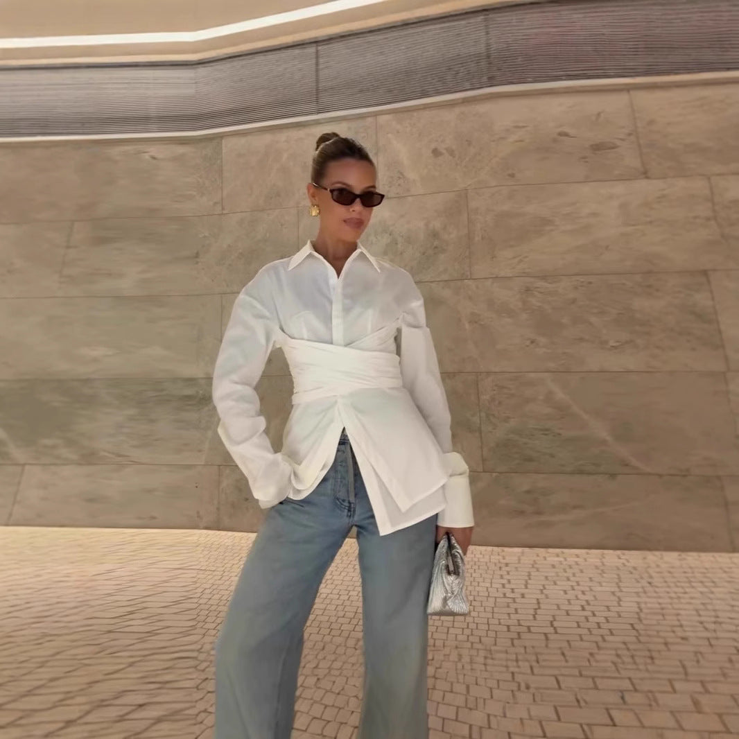 Female Loose And Irregular Slimming Long-sleeved Shirt