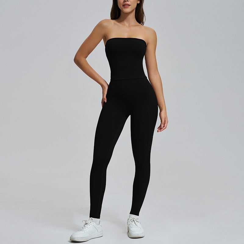 Spring And Summer High Waist Hip Lift Thin Yoga Pants Lightweight Breathable Nude Feel Chest Wrap Vest