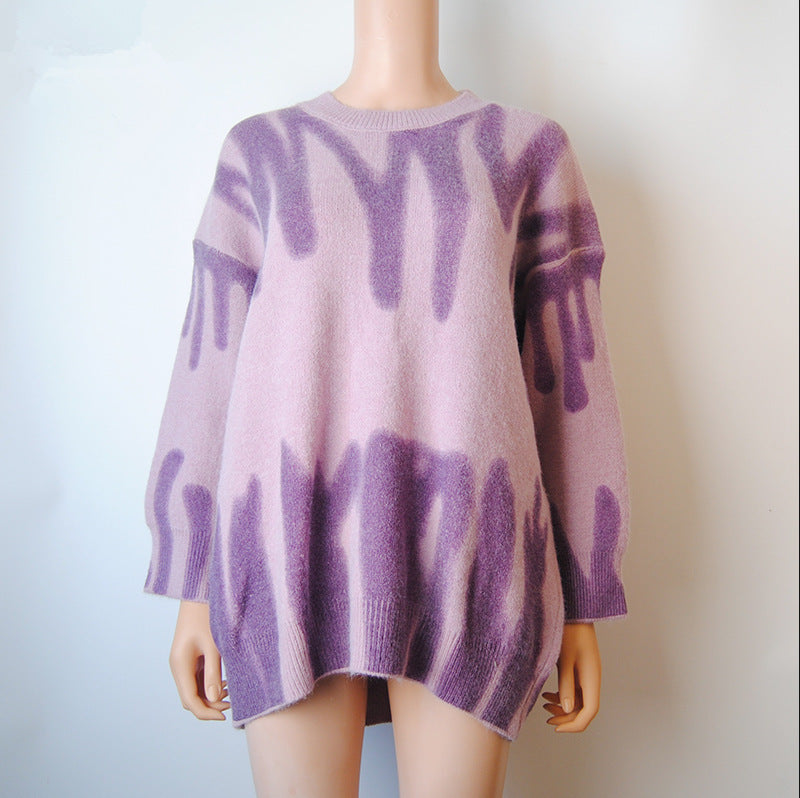 Retro Tie-Dye Knitted Sweater Women Trendy