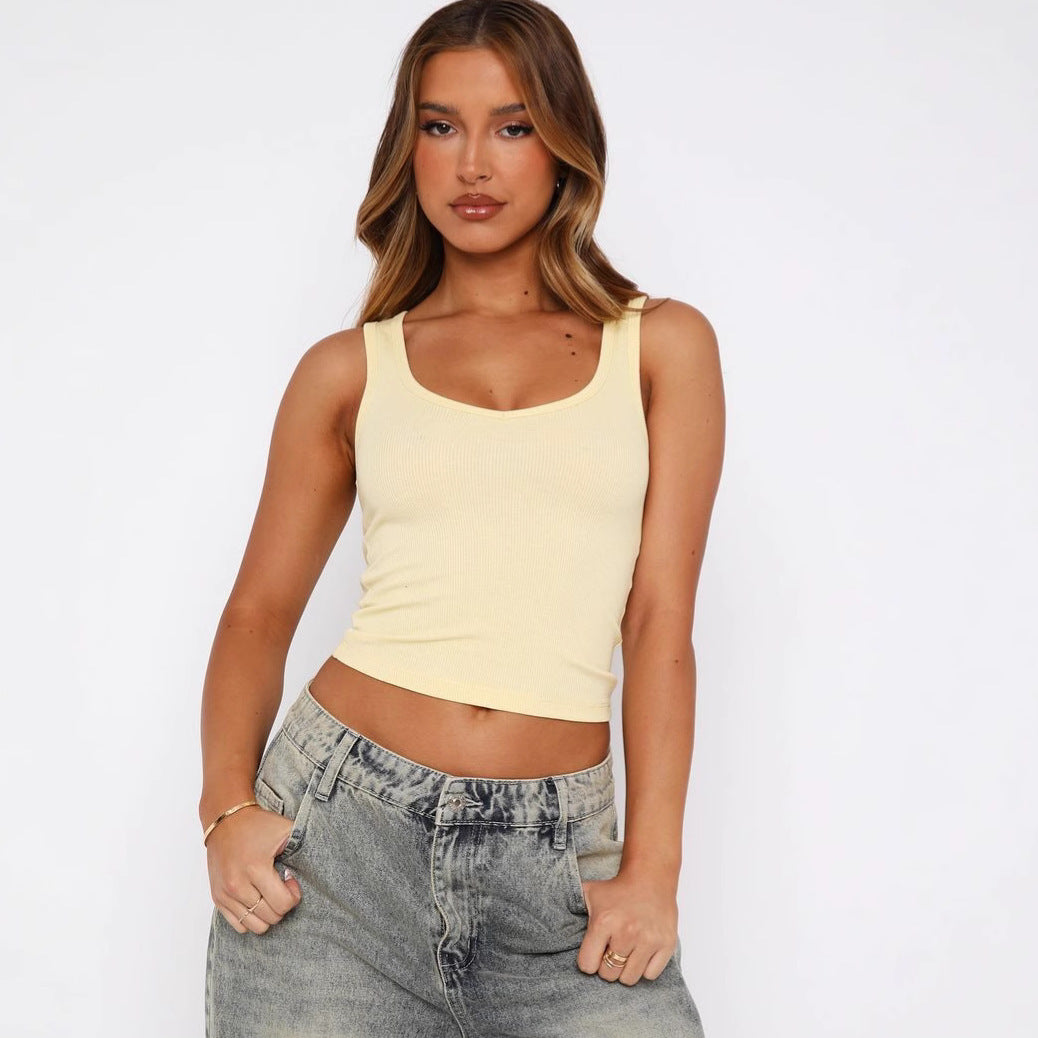 Summer Y2g Solid Color Sexy Hot Girl Style Thread High Elastic Vest For Women