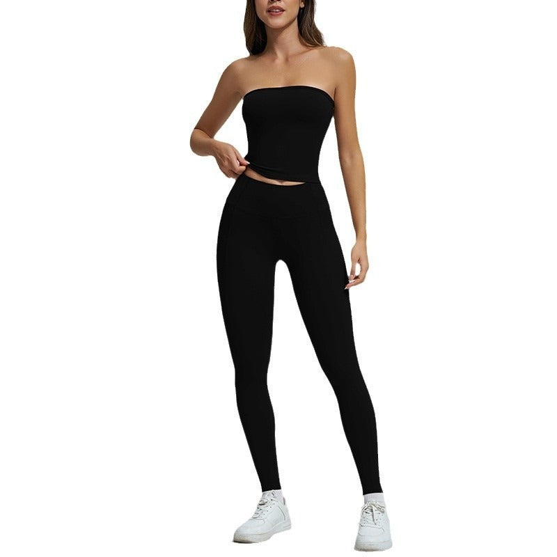 Spring And Summer High Waist Hip Lift Thin Yoga Pants Lightweight Breathable Nude Feel Chest Wrap Vest