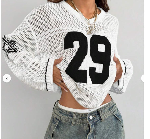 New Women's Knitted Striped Digital Print Blouse