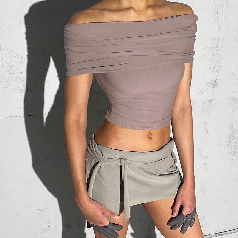 American Women Can Wear Solid Color Off-shoulder Slim Bottoming Short Top