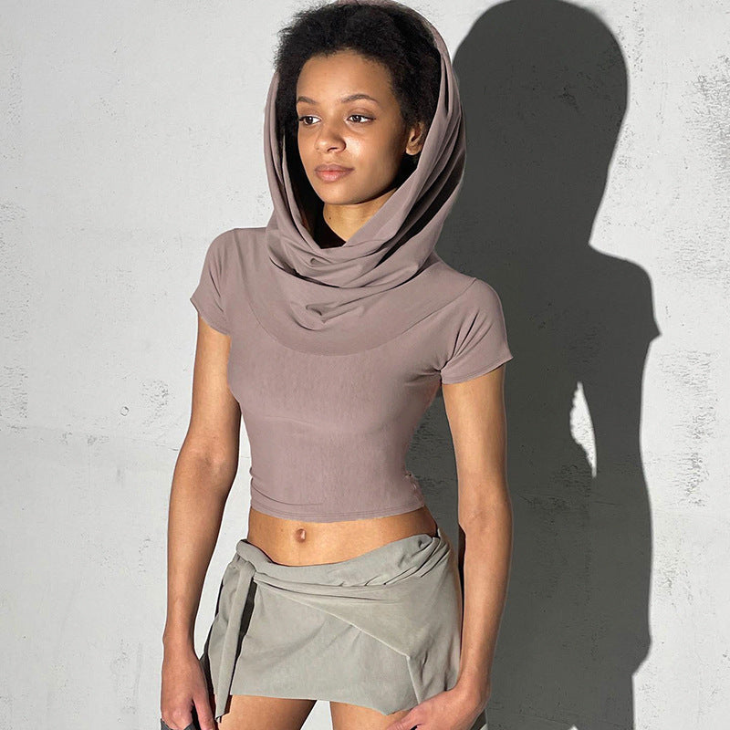 American Women Can Wear Solid Color Off-shoulder Slim Bottoming Short Top