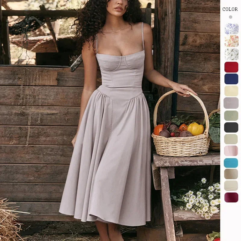 【2025 Summer Collection】French Chic Knee-Length Dress | Solid/Floral/Checkered Multi-Patterns Elegant Mid-length Dress for Women