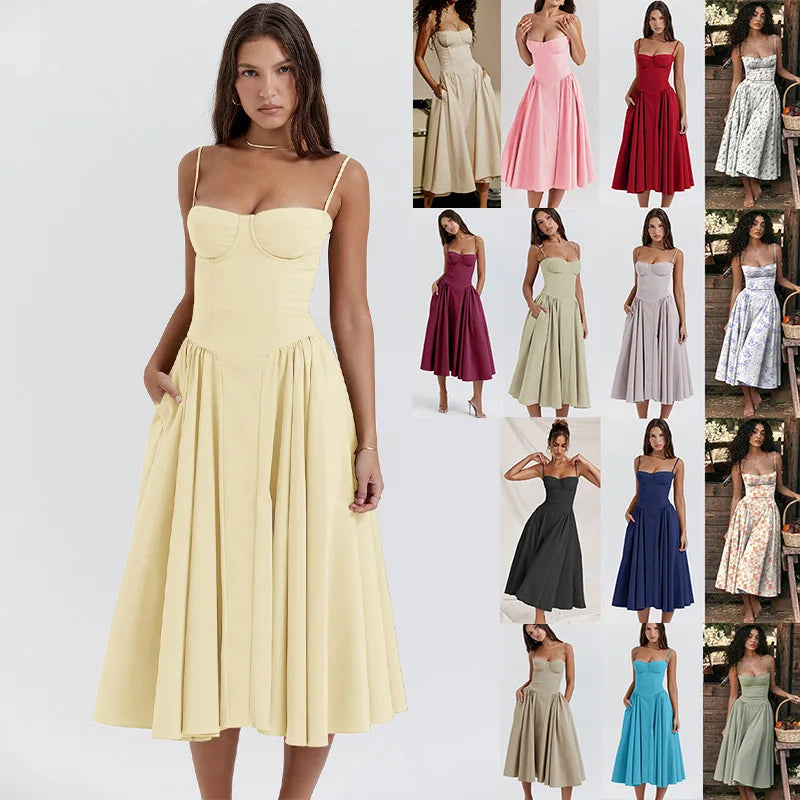 【2025 Summer Collection】French Chic Knee-Length Dress | Solid/Floral/Checkered Multi-Patterns Elegant Mid-length Dress for Women