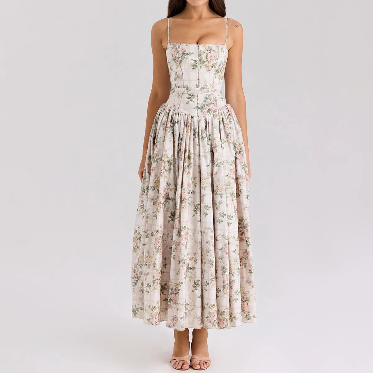 Suninheart Summer Clothes for Women Midi Elegant Dress 2025 New Arrivals White Floral Print Holiday Dress