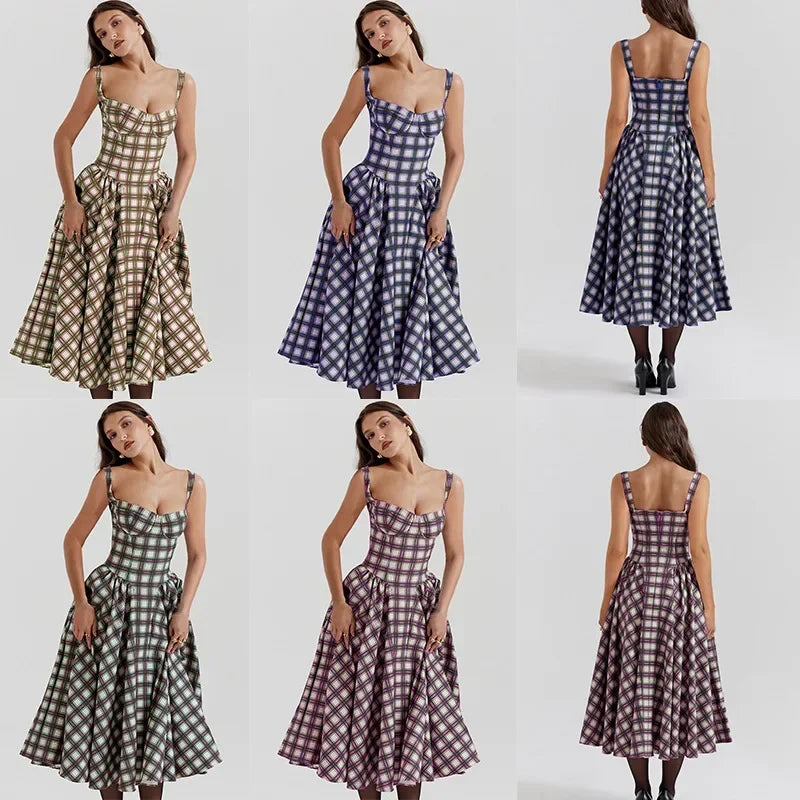 【2025 Summer Collection】French Chic Knee-Length Dress | Solid/Floral/Checkered Multi-Patterns Elegant Mid-length Dress for Women