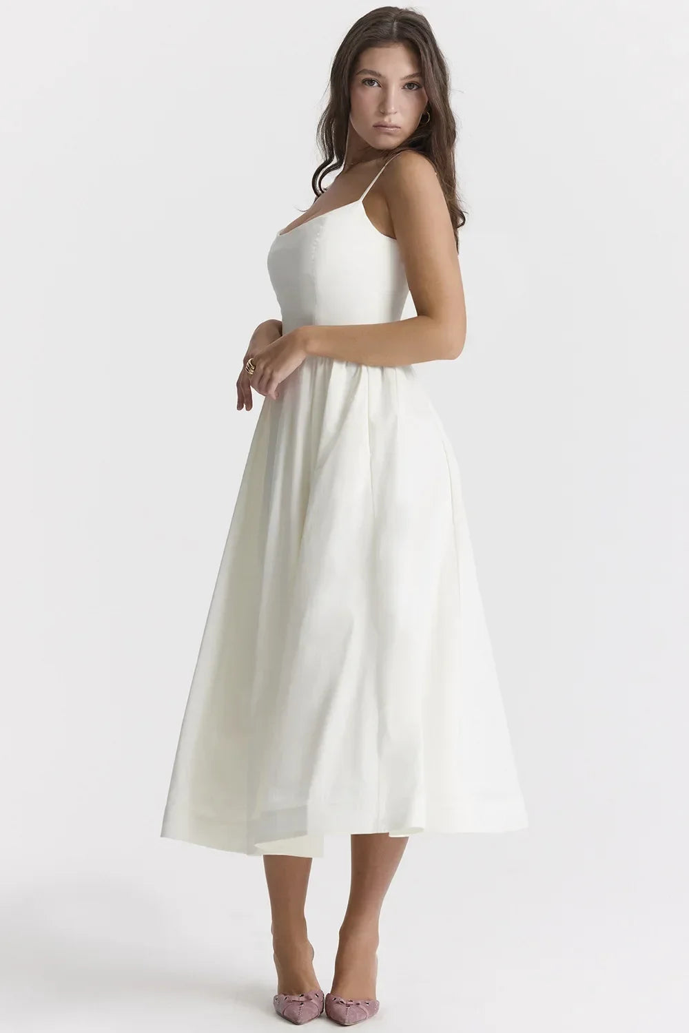 2025 Women's Dresses Pink Elegant and Pretty Midi White Vacation Dress Spaghetti Strap Beach Dress A Line Party Dresses