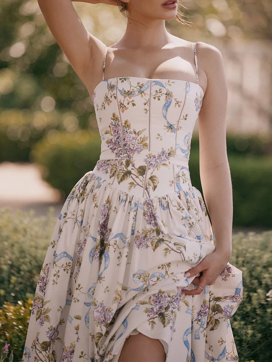 Suninheart Summer Clothes for Women Midi Elegant Dress 2025 New Arrivals White Floral Print Holiday Dress