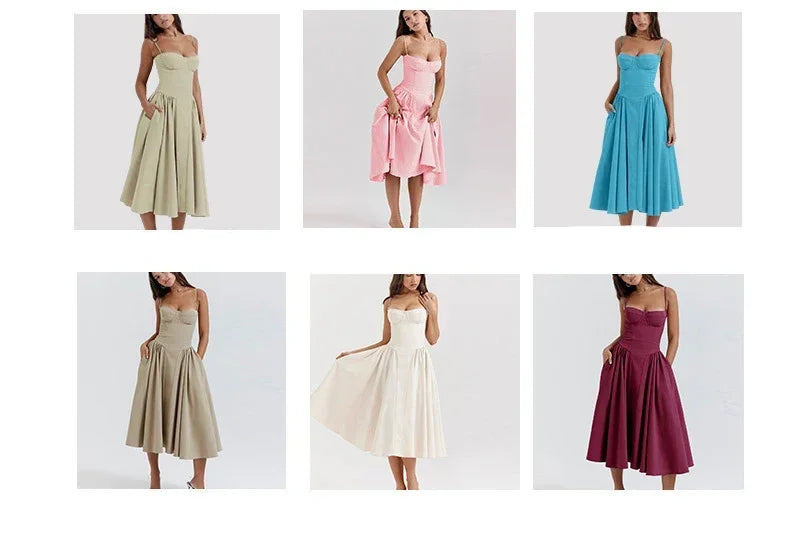 【2025 Summer Collection】French Chic Knee-Length Dress | Solid/Floral/Checkered Multi-Patterns Elegant Mid-length Dress for Women