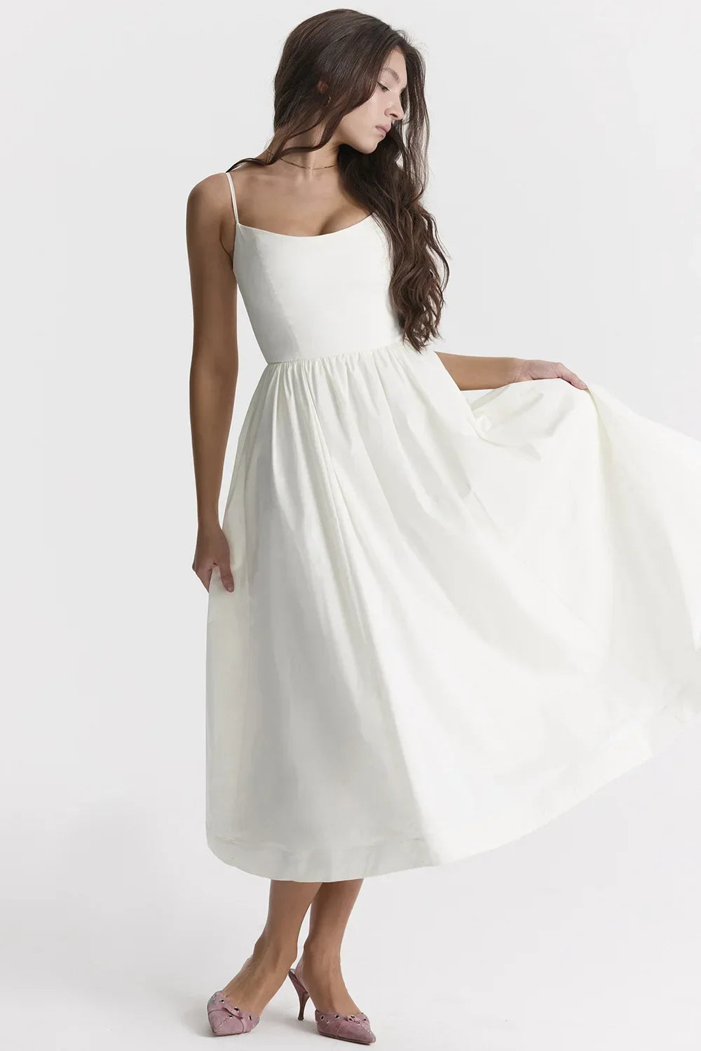 2025 Women's Dresses Pink Elegant and Pretty Midi White Vacation Dress Spaghetti Strap Beach Dress A Line Party Dresses