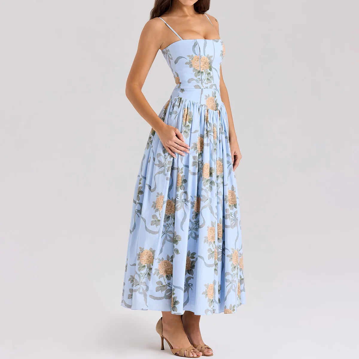 Suninheart Summer Clothes for Women Midi Elegant Dress 2025 New Arrivals White Floral Print Holiday Dress