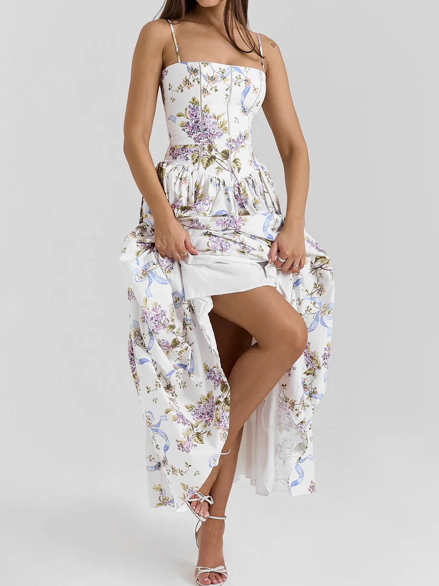 Suninheart Summer Clothes for Women Midi Elegant Dress 2025 New Arrivals White Floral Print Holiday Dress