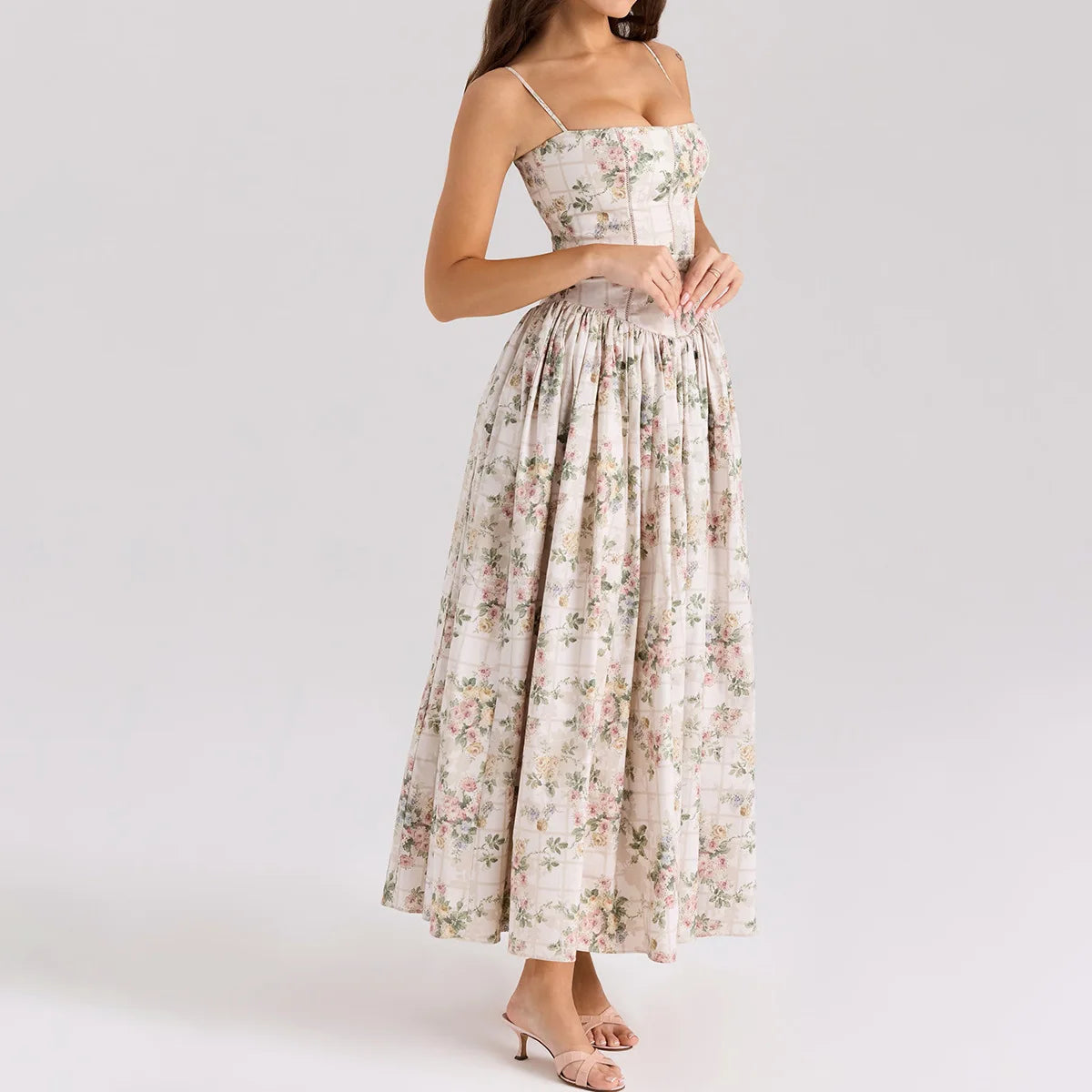 Suninheart Summer Clothes for Women Midi Elegant Dress 2025 New Arrivals White Floral Print Holiday Dress