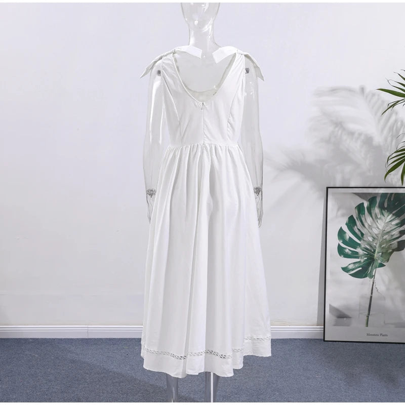Fashion Woman Solid Bow A-line Dresses Ankle-length Sleeveless Backless Elegant Robes Swish Evening Party Bandage Slim Vestido