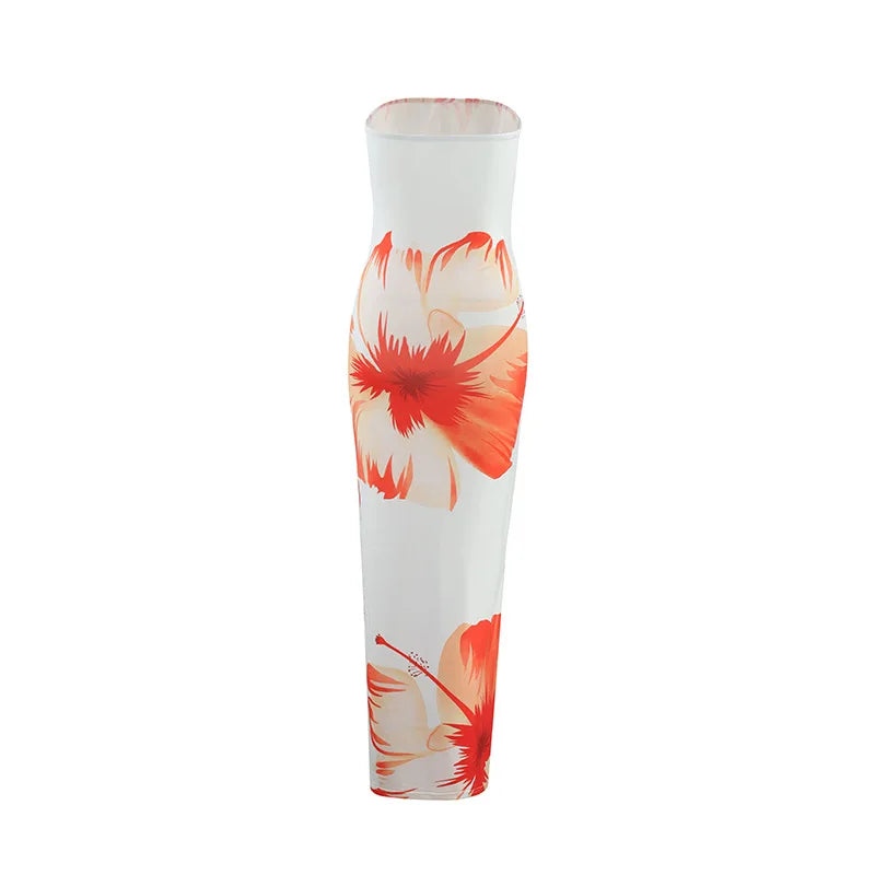 Summer 2025 New Fashion Temperament Sexy Strapless Slim Holiday Long Dress Elegant Backless Printing Sleeveless Dress