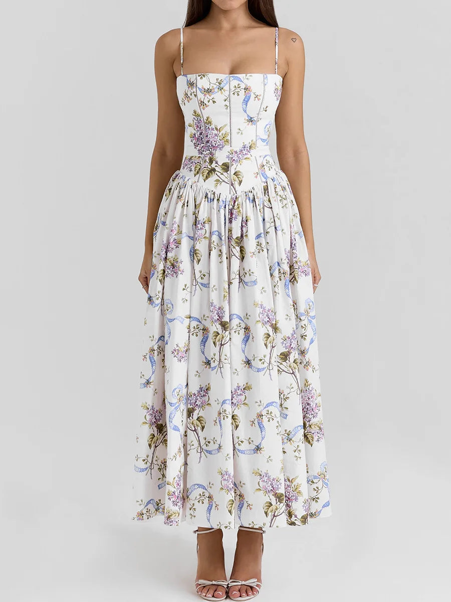 Suninheart Summer Clothes for Women Midi Elegant Dress 2025 New Arrivals White Floral Print Holiday Dress