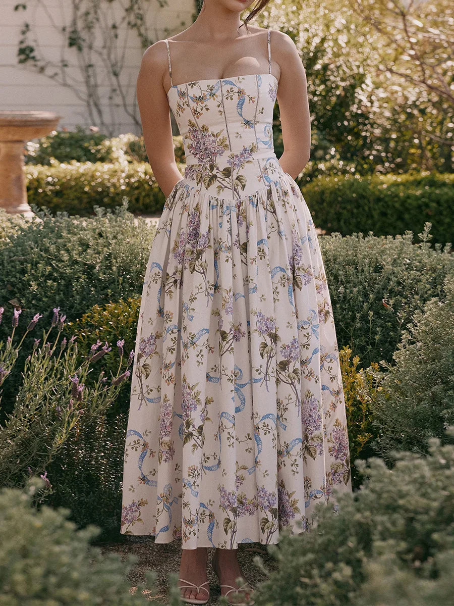 Suninheart Summer Clothes for Women Midi Elegant Dress 2025 New Arrivals White Floral Print Holiday Dress
