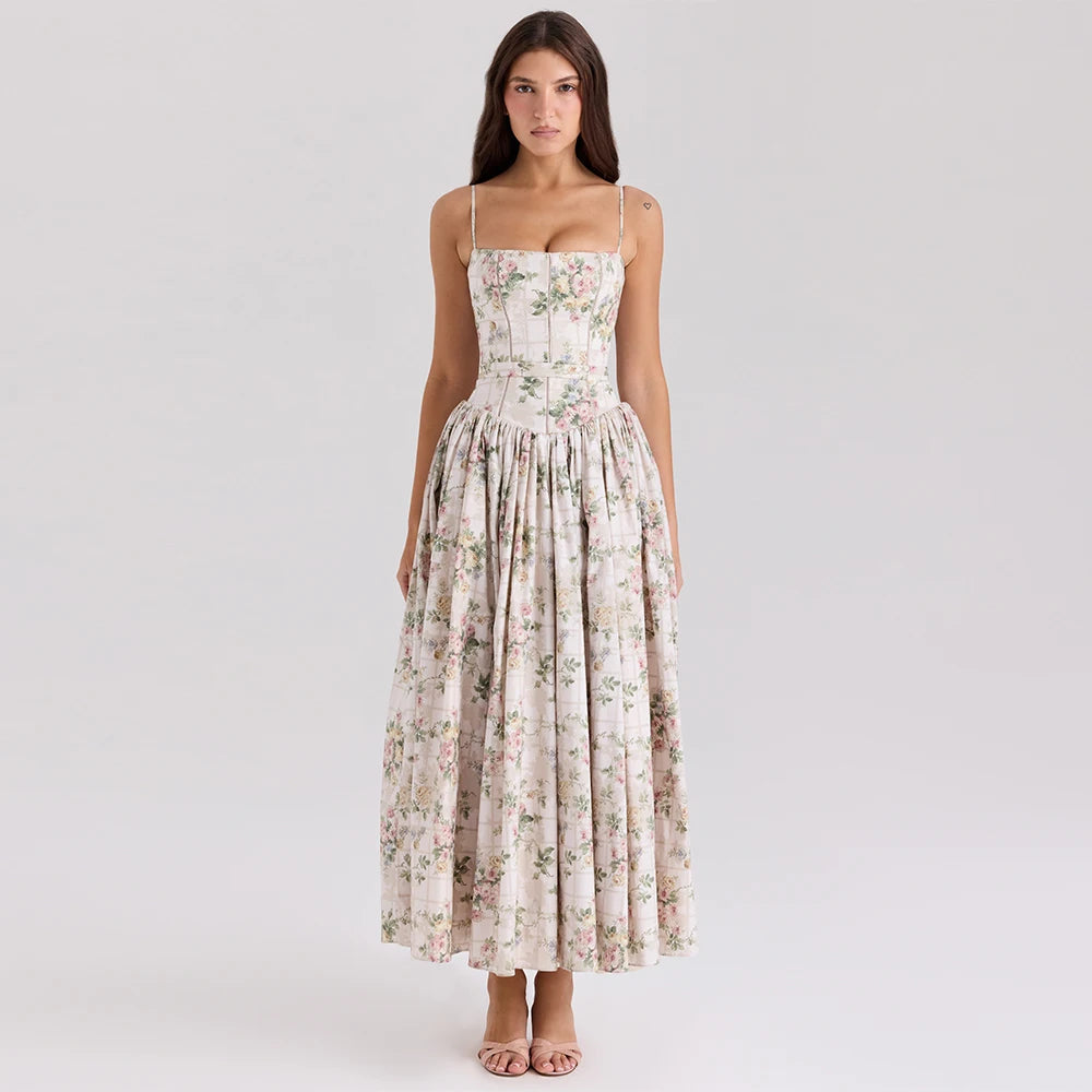 Suninheart Summer Clothes for Women Midi Elegant Dress 2025 New Arrivals White Floral Print Holiday Dress