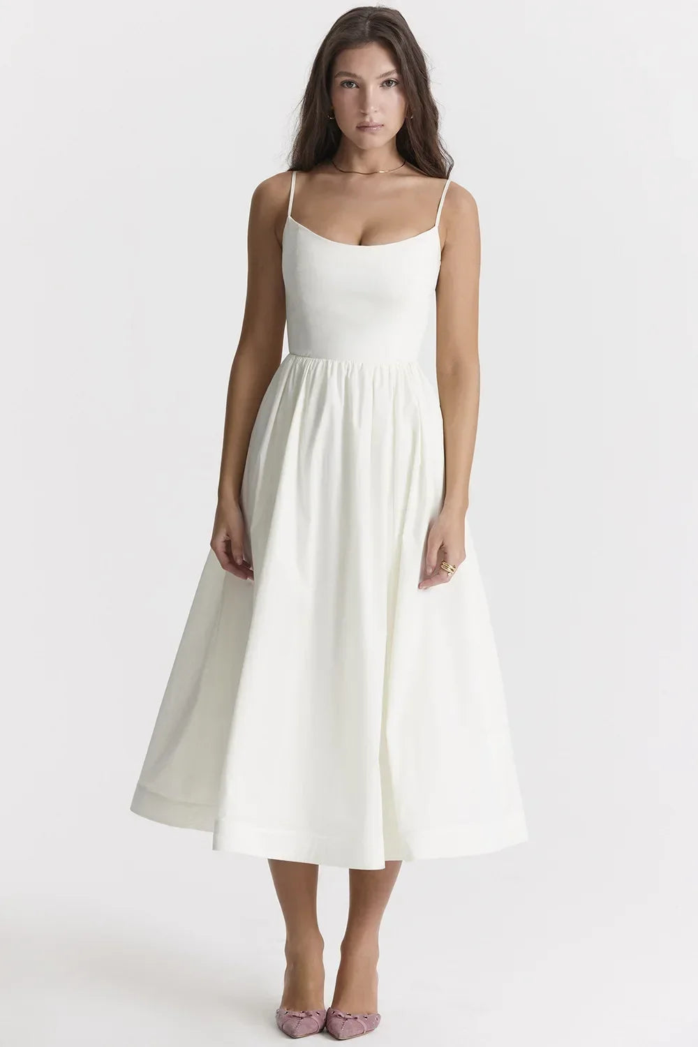 2025 Women's Dresses Pink Elegant and Pretty Midi White Vacation Dress Spaghetti Strap Beach Dress A Line Party Dresses