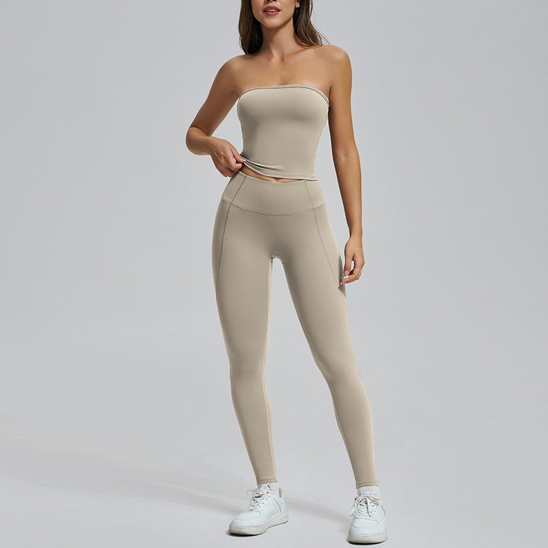 Spring And Summer High Waist Hip Lift Thin Yoga Pants Lightweight Breathable Nude Feel Chest Wrap Vest
