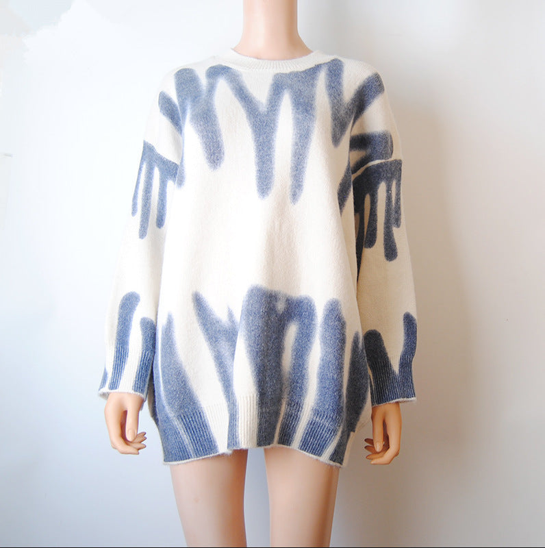Retro Tie-Dye Knitted Sweater Women Trendy