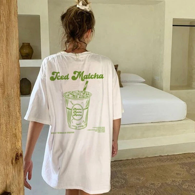 Retro Beautiful T-shirt Cute Matcha Short Sleeve