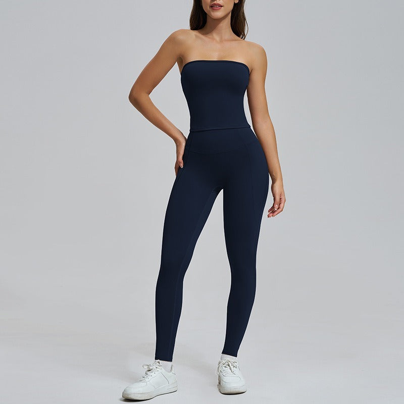 Spring And Summer High Waist Hip Lift Thin Yoga Pants Lightweight Breathable Nude Feel Chest Wrap Vest