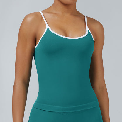 Women's Tight Contrast Color Sports Vest Backless Workout Clothes