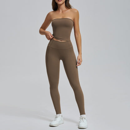 Spring And Summer High Waist Hip Lift Thin Yoga Pants Lightweight Breathable Nude Feel Chest Wrap Vest