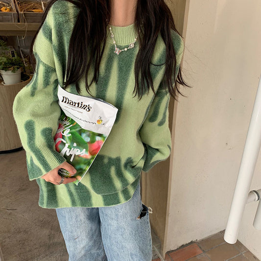 Retro Tie-Dye Knitted Sweater Women Trendy