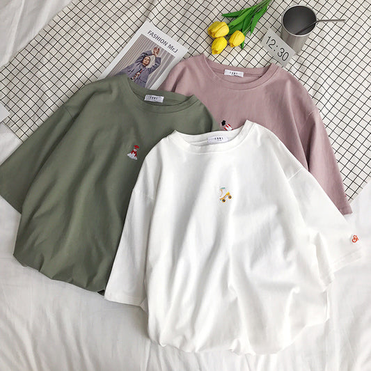 Tiny Embroidered Oversized Pastel Tee