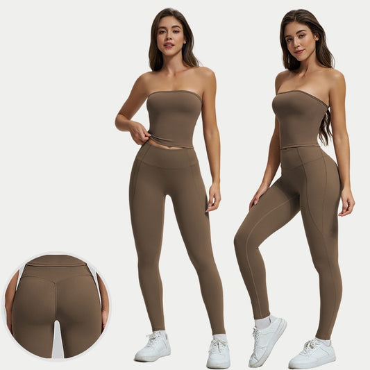 Spring And Summer High Waist Hip Lift Thin Yoga Pants Lightweight Breathable Nude Feel Chest Wrap Vest