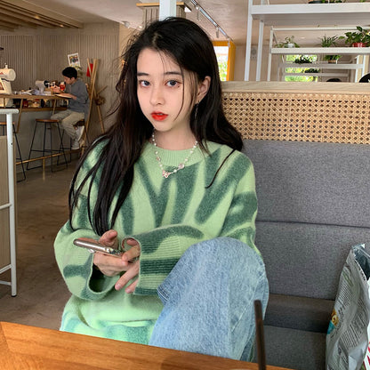 Retro Tie-Dye Knitted Sweater Women Trendy