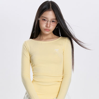 Early Spring Round Neck Pleated All-match Long-sleeved T-shirt