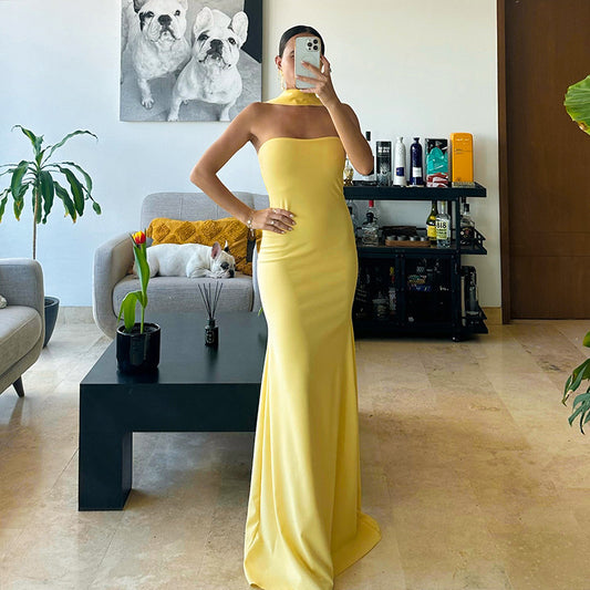 Solid Color Adjustable Halter Slim Fit Dress