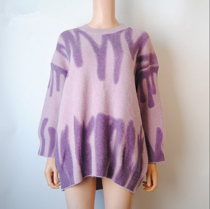 Retro Tie-Dye Knitted Sweater Women Trendy
