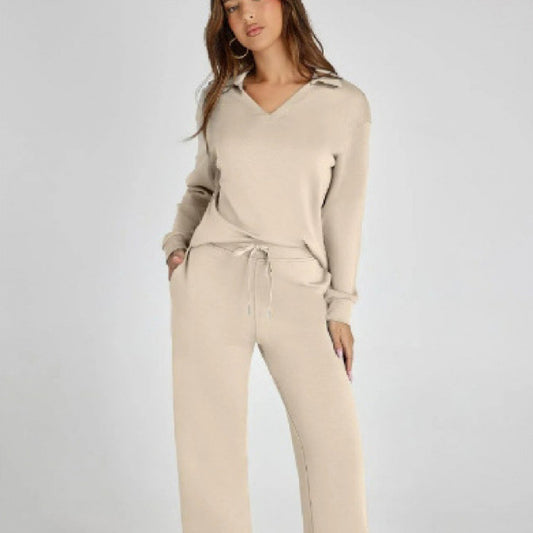 Women's Fashion Casual Drawstring Solid Color Suit