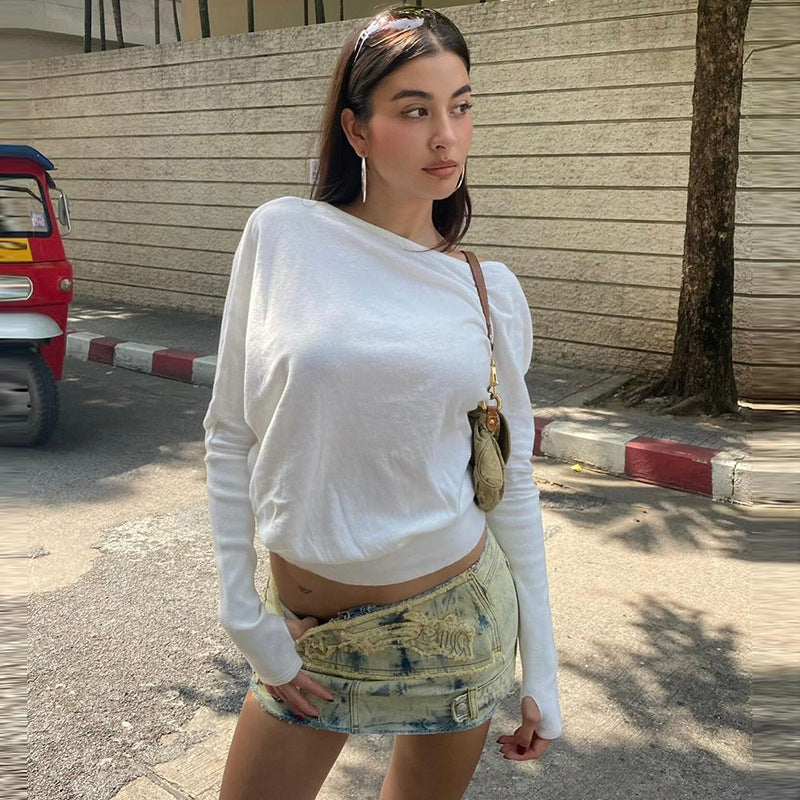White Off-the-shoulder Clothes Pullover T-shirt Tops