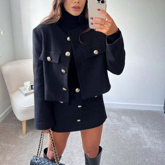 Women's Classic Style Golden Button Decorative Pattern Suit Jacket