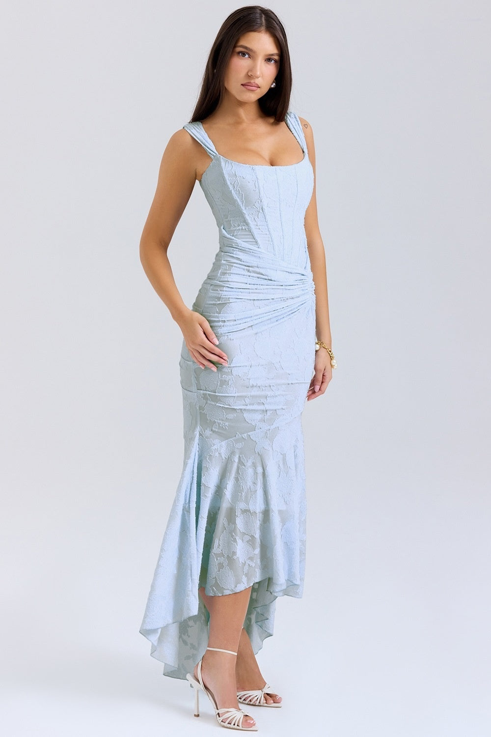 Off-shoulder Solid Color Sleeveless Cold-shoulder Fishbone Long Dress
