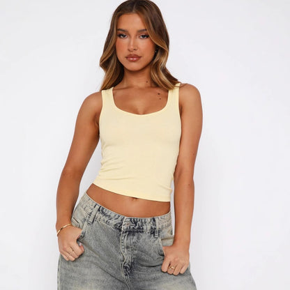 Summer Y2g Solid Color Sexy Hot Girl Style Thread High Elastic Vest For Women