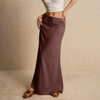 Women's Solid Color Drawstring Elastic Waist Skirt