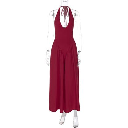 Halter Elegant Large Swing Skirt Dress Women's Clothing