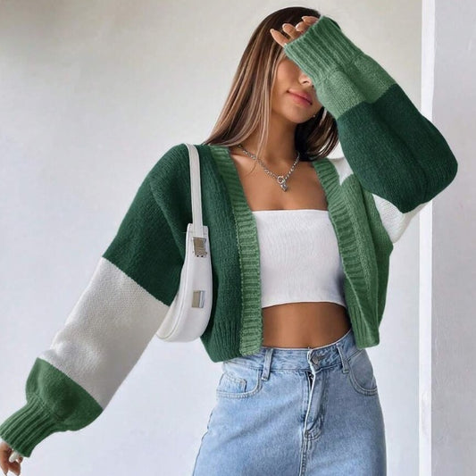 Flirla Colorblock Drop Shoulder Duster Cardigan,Long Sleeve Tops