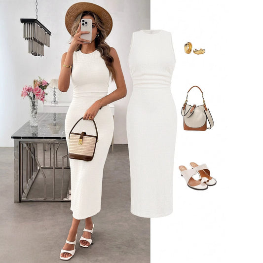 Vacation Style Short Sleeve Slit Slim-fitting Dress