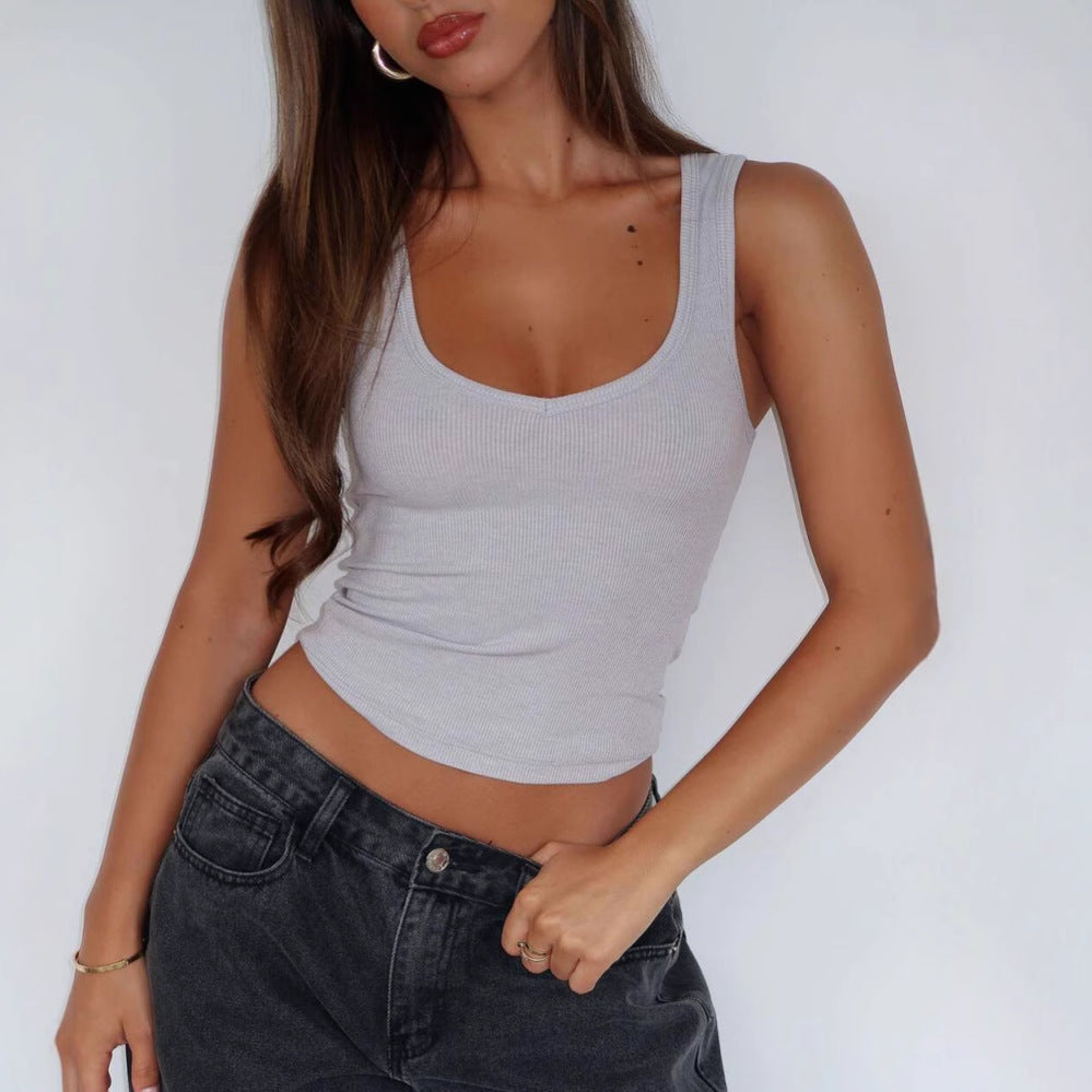 Summer Y2g Solid Color Sexy Hot Girl Style Thread High Elastic Vest For Women