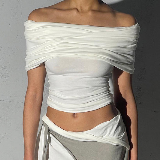 American Women Can Wear Solid Color Off-shoulder Slim Bottoming Short Top